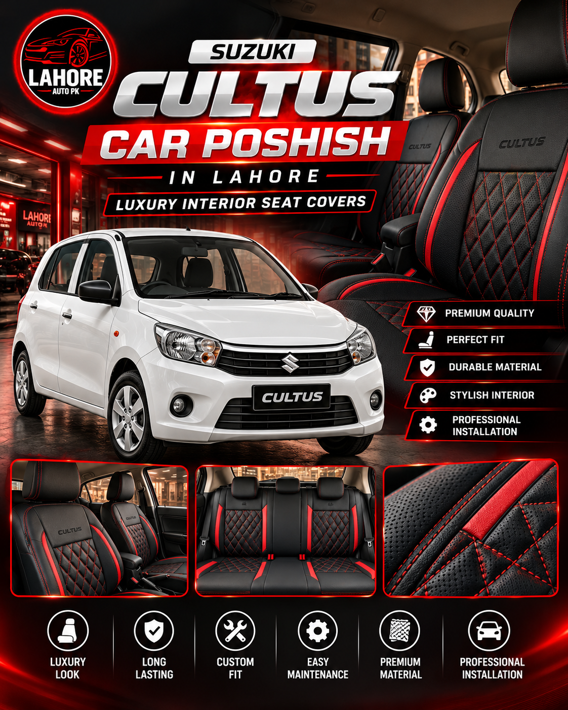 Suzuki Cultus Car Poshish in Lahore – Luxury Interior Seat Covers